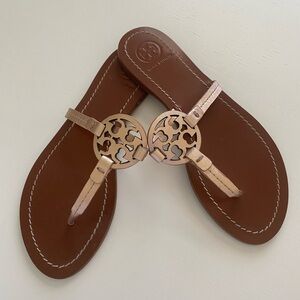 Tory Burch Mini Miller Sandals Rose Gold Leather size 6